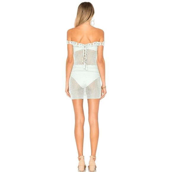 Revolve Tularosa Womens Mini Dress L The Izzy Crochet Mint Green Mermaid Swim - Picture 9 of 10